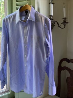 J.Crew Men's Large Blue & White Striped Non-Iron Dress Shirt